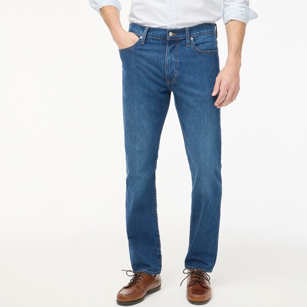 NWT J. Crew Factory Heritage Blue Straight Vintage Flex Jeans 34x32 white thread